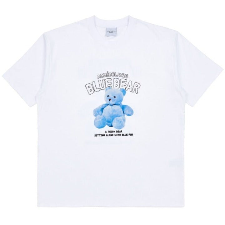 ADLV T-SHIRT BLUE TEDDY BEAR SHORT SLEEVE WHITE