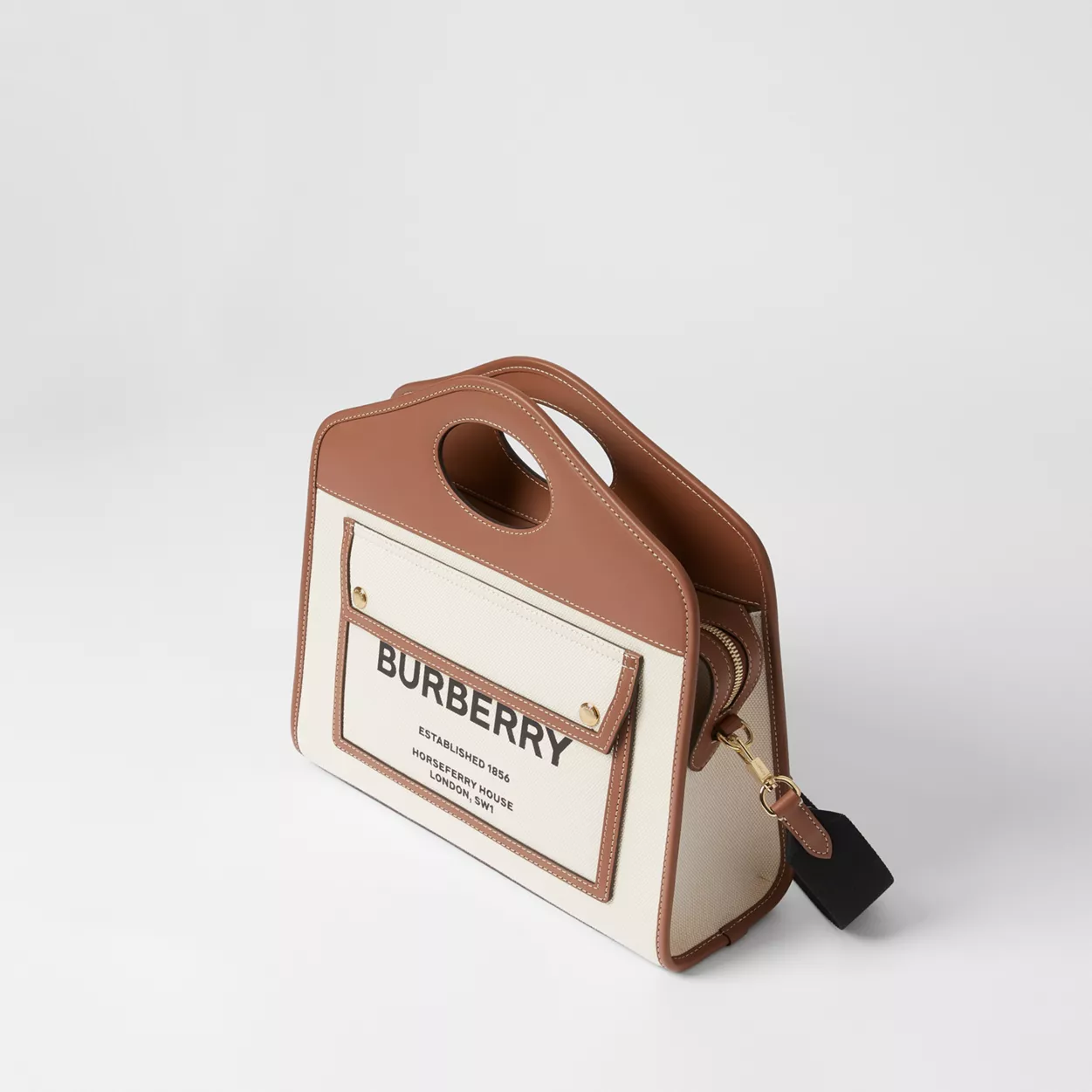 Burberry two-tone small pocket bag in smooth calf leather, natural barley  brown - E-SEVEN STORE