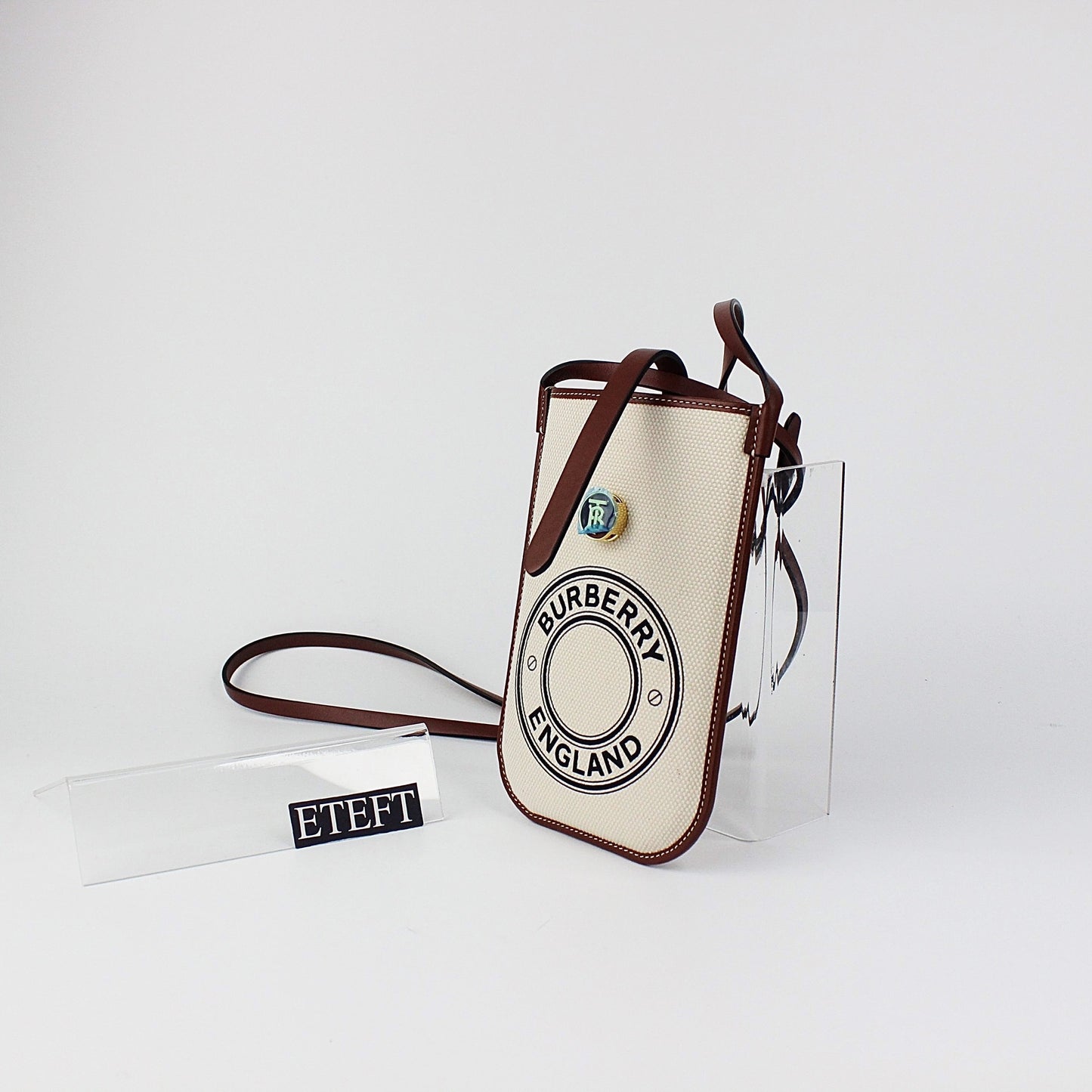 BURBERRY BAG LEATHER-TRIMMED PRINTED CANVAS PHONE HOLDER