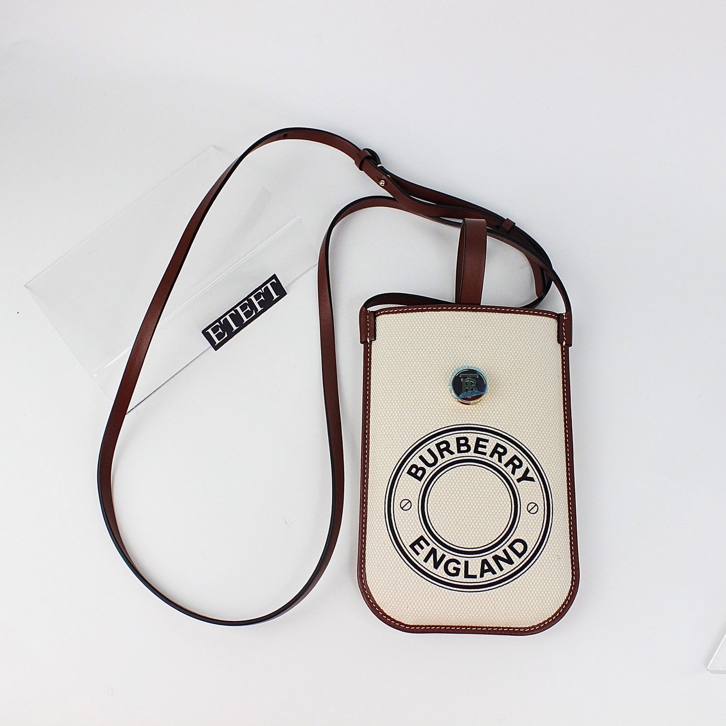 BURBERRY BAG LEATHER-TRIMMED PRINTED CANVAS PHONE HOLDER