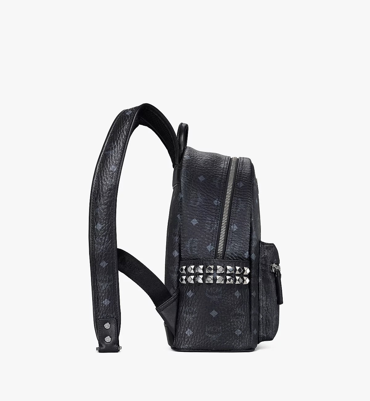 MCM BACKPACK SMALL BLACK STARK STUDDED MONOGRAM